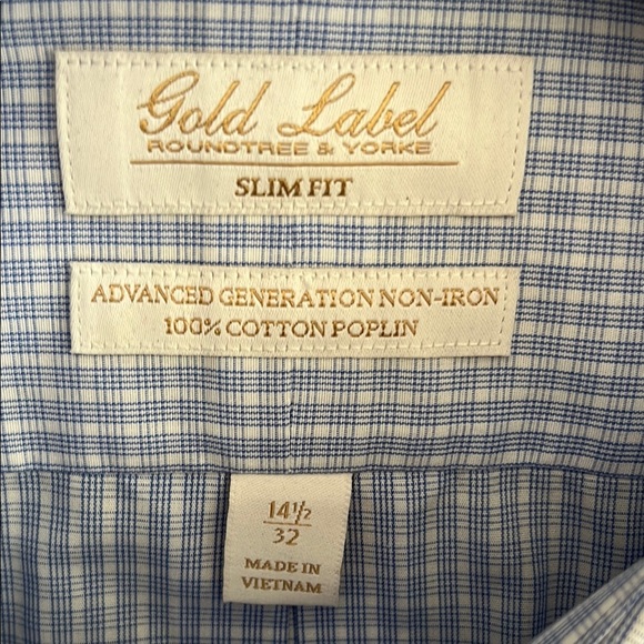 Roundtree & Yorke Blue Dress Shirt Classic Gingham - Picture 2 of 10